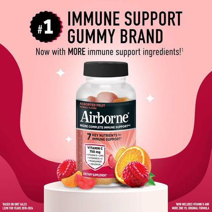 Airborne Vitamin C Gummies, 1000mg per Serving, Assorted Fruit Flavours (21 Gummies)