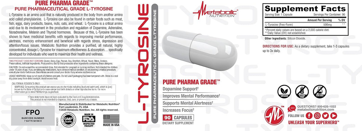 Metabolic Nutrition L-Tyrosine, 500mg, 90 Capsules - görsel 3