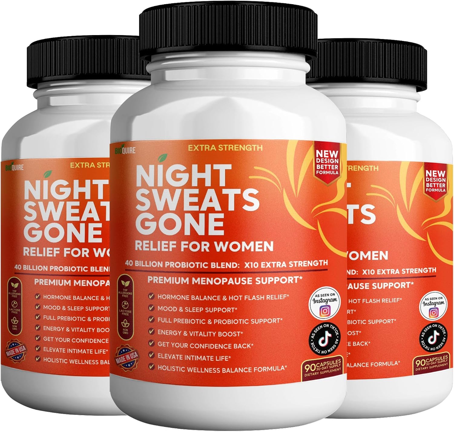 BIOQUIRE Night Sweats Gone - Menopause Relief for Women - 40 Billion Probiotic Blend - 90 Capsules - görsel 10