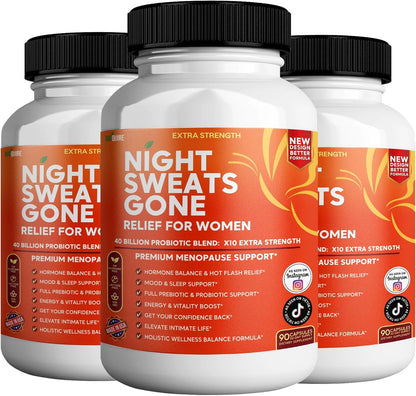 BIOQUIRE Night Sweats Gone - Menopause Relief for Women - 40 Billion Probiotic Blend - 90 Capsules