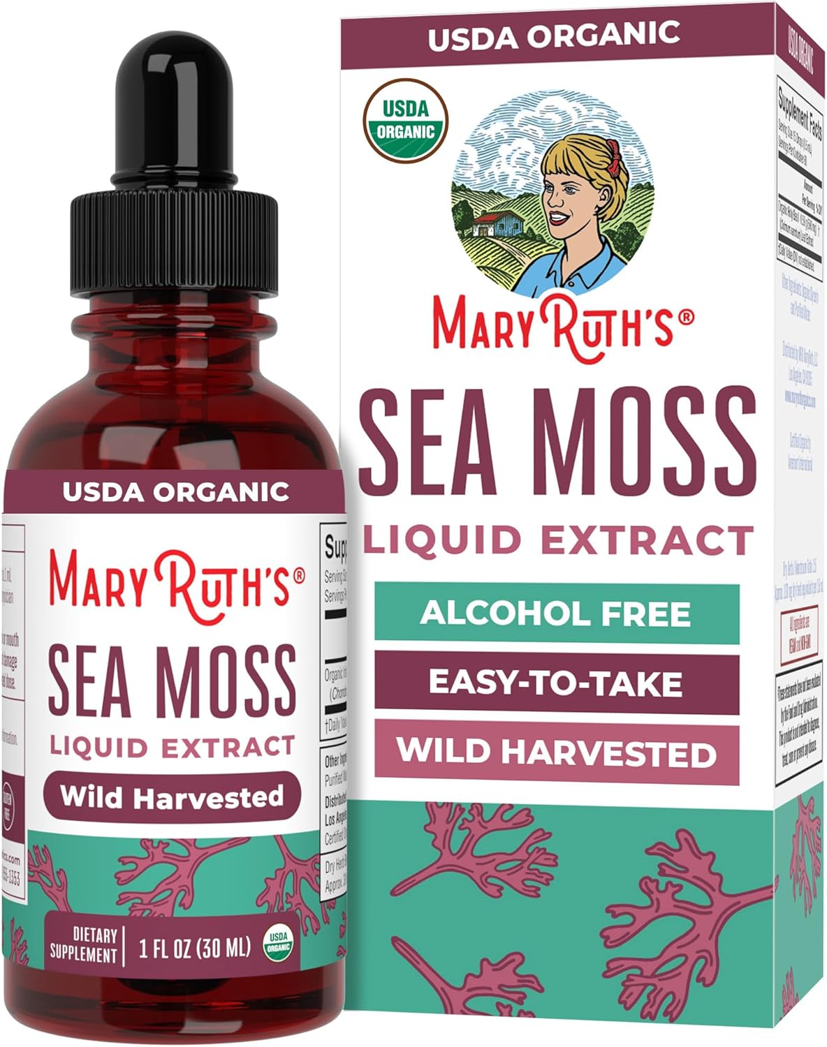 MARYRUTH'S Organic Irish Sea Moss Liquid Drops | Chondrus Crispus | Wild Harvested | Organic Irish Moss Formulated for Adults & Kids Ages 14+ | Unflavoured | Sugar Free | Vegan | Non-GMO | 30 ml - görsel 1