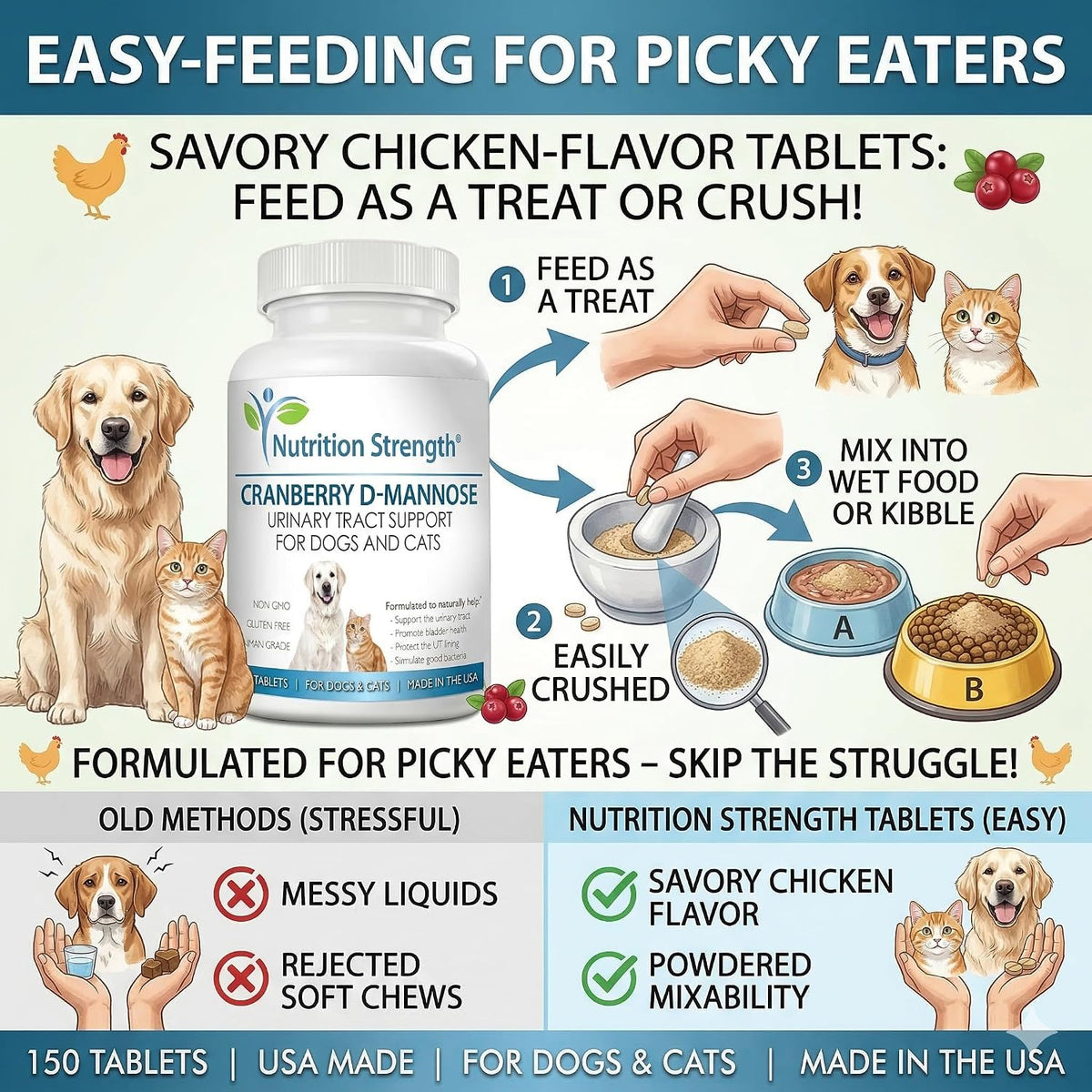 Nutrition Strength Cranberry D-Mannose for Dogs, Urinary Tract and Immune Support, 150 Chewable Tablets - görsel 6