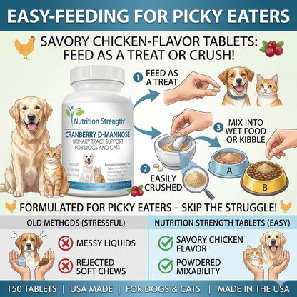 Nutrition Strength Cranberry D-Mannose for Dogs, Urinary Tract and Immune Support, 150 Chewable Tablets
