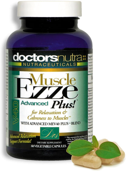 Natural Relaxant Muscle Ezze Plus Advanced Day & Night Capsules Maximum Strength - Valerian, Passion Flower, Magnesium - Food Supplement - 60 Capsules