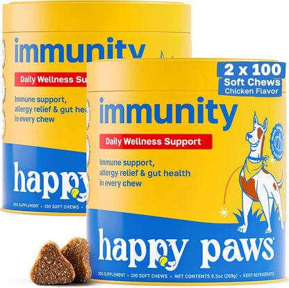 Happy Paws Turmeric Supplement for Dogs, Daily Wellness and Immunity Support for All Breeds and Ages, Made with Turmeric, Colostrum & Turkey Tail Mushrooms, Pumpkin Flavour, Non GMO, 200 Soft Chews