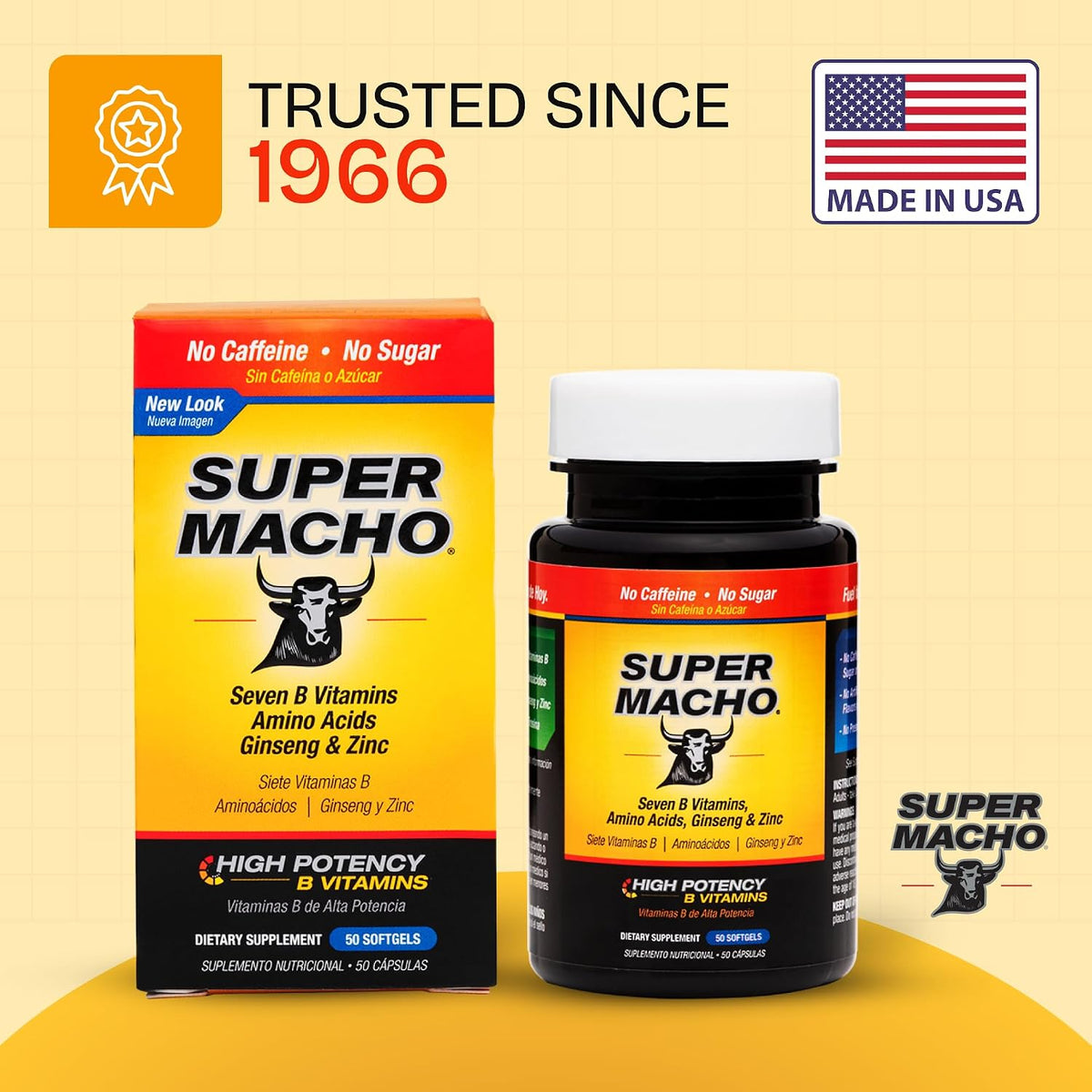 Super Macho High Potency B Vitamins and Amino Acids Supplement for Men, 50 Softgels - görsel 5