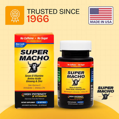 Super Macho High Potency B Vitamins and Amino Acids Supplement for Men, 50 Softgels