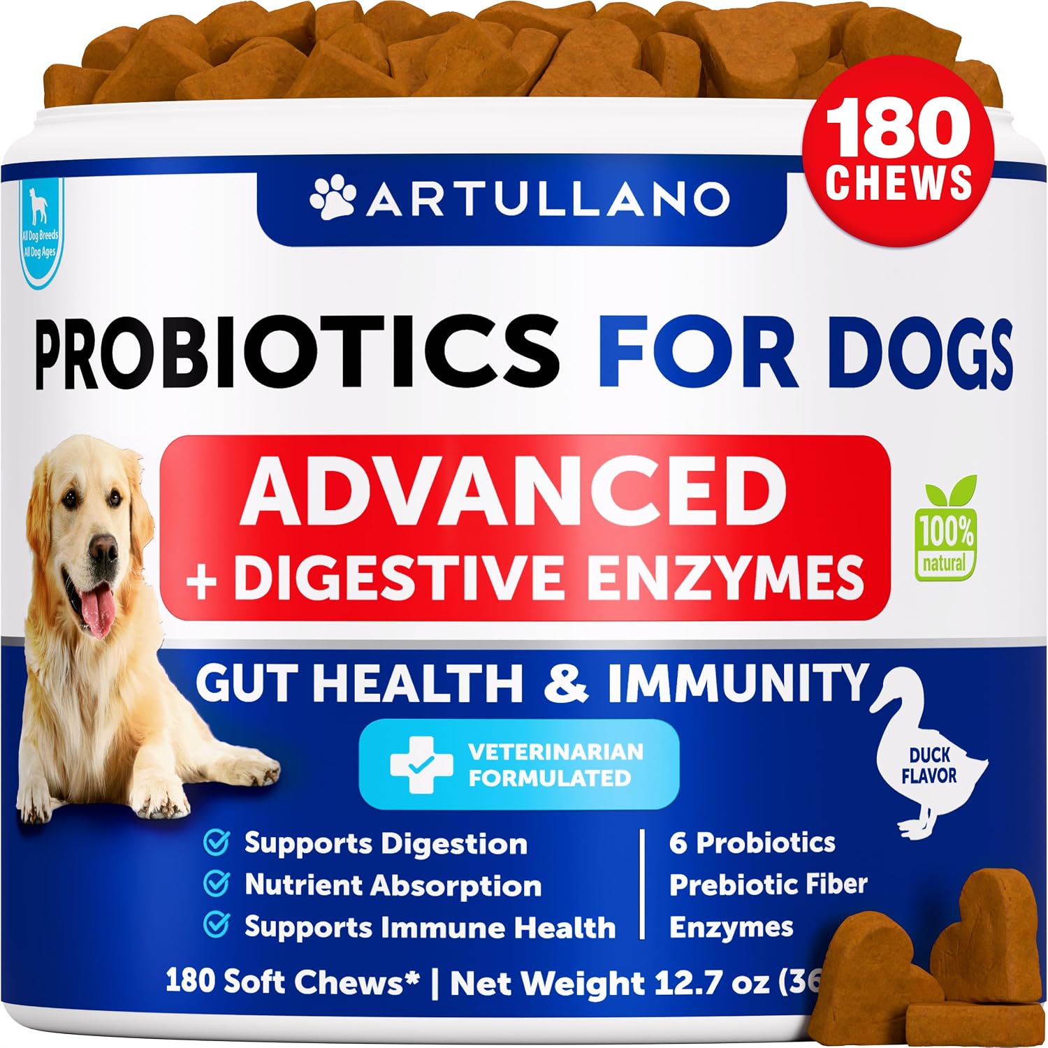 Probiotics for Dogs - Support Gut Health, Itchy Skin, Allergies, Immunity, Yeast Balance - Dog Probiotics and Digestive Enzymes with Prebiotics - 180 Probiotic Chews for Dogs - görsel 1
