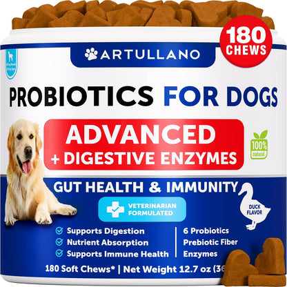 Probiotics for Dogs - Support Gut Health, Itchy Skin, Allergies, Immunity, Yeast Balance - Dog Probiotics and Digestive Enzymes with Prebiotics - 180 Probiotic Chews for Dogs