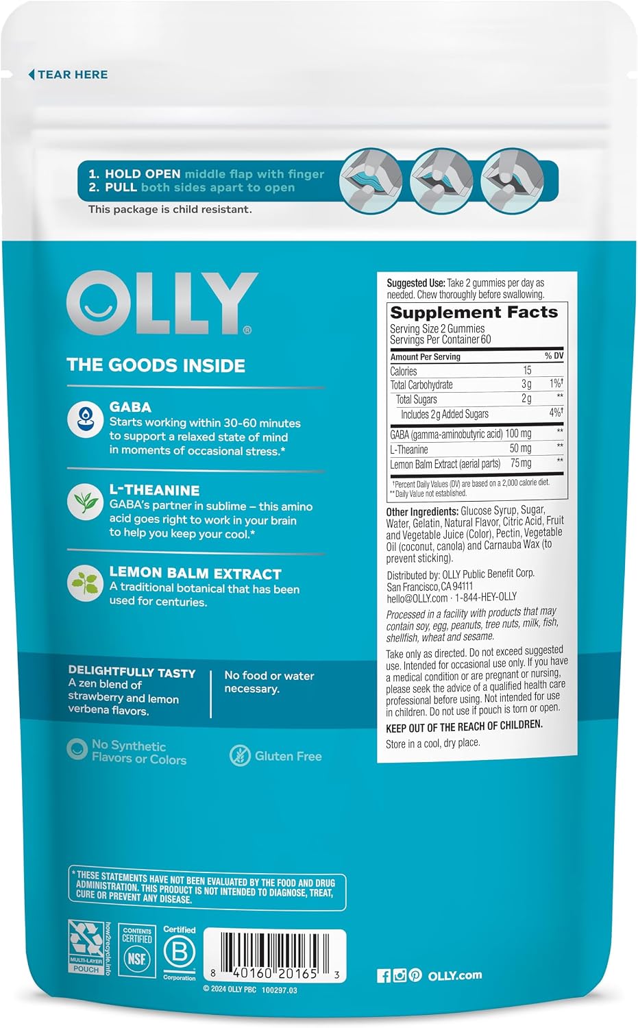 OLLY Goodbye Stress Gummy, Stress Relief Supplement with GABA & L-Theanine, Berry Flavour - 120 Gummies - görsel 6