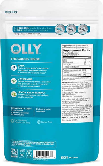 OLLY Goodbye Stress Gummy, Stress Relief Supplement with GABA & L-Theanine, Berry Flavour - 120 Gummies