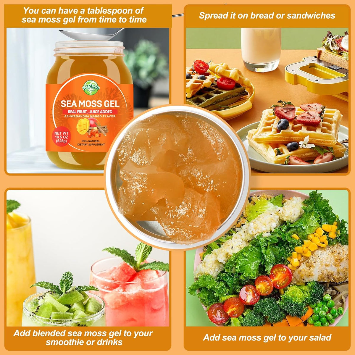 Sea Moss Gel – Raw Flavoured Irish Seamoss with Ashwagandha, Mango Flavour, Immune & Digestive Support, 524 g - görsel 3