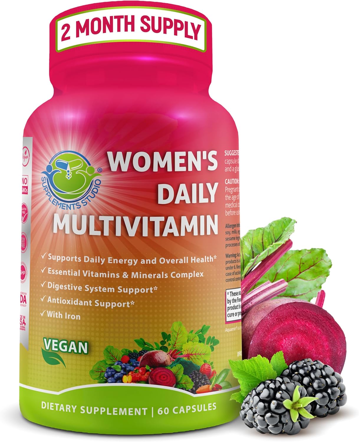 Vegan Whole Food Daily Multivitamin with Iron, Methylated Multivitamin for Women and Men, Made with Fruits & Vegetables, B-Complex, Probiotics, Enzymes, CoQ10, Omegas, Turmeric, Non-GMO, 180 Count - görsel 10