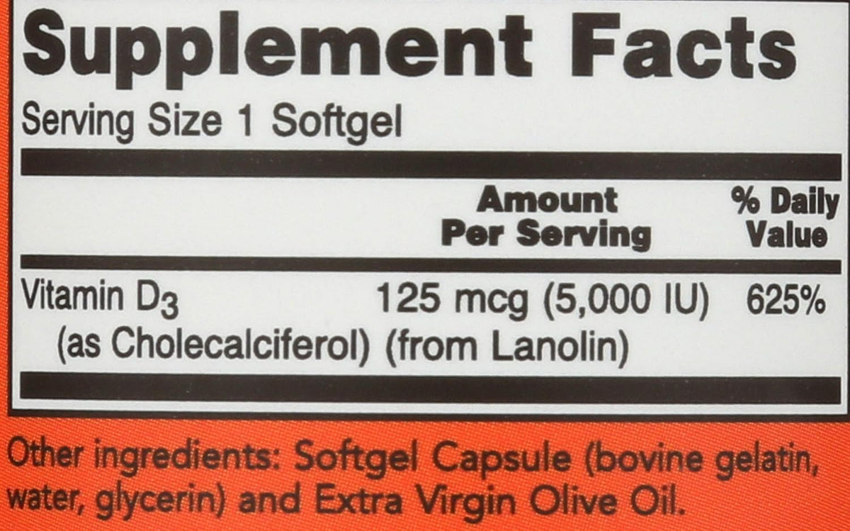 NOW Foods Vitamin D3 5000 IU – 120 Softgels (2 Pack) - görsel 3
