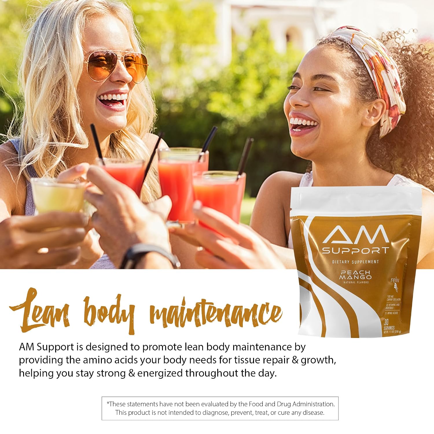 Reliv AM Support Morning Nutrition Drink Mix – Zero Calorie GLP-1 Nutritional Support with Vitamins, Minerals, Amino Acids, Prebiotic Fibre, Baobab, Ginseng & Marine Collagen - Peach & Mango - 30 Servings - görsel 5