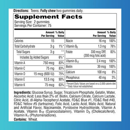 One A Day Teen Boy Multivitamin Gummies (150 – Vitamin C – Contributes to normal collagen formation for healthy – Image 2