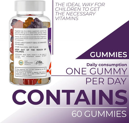 Hallusa Natural Kids Multivitamin Gummies – Immune Support, Energy & Growth for Children