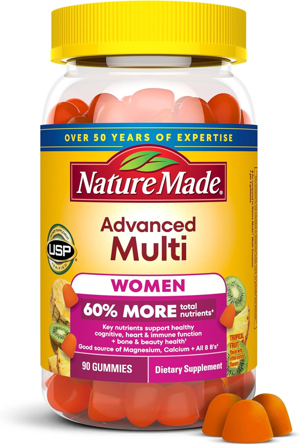 Nature Made Advanced Women's Gummy Multivitamins - With Magnesium Citrate, Calcium & B Vitamins, 90 Gummies - görsel 1