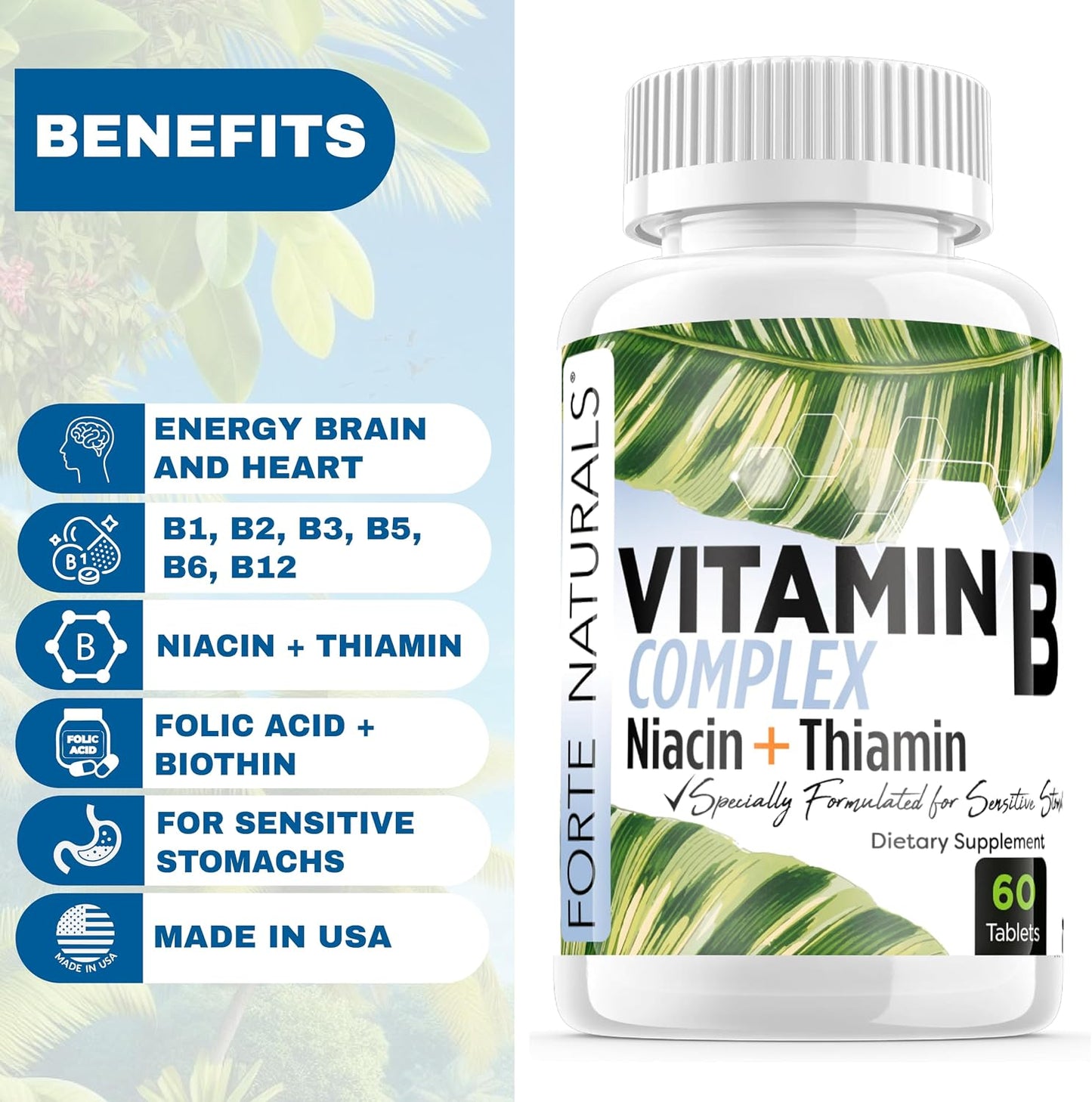 Forte Naturals Vitamin B Complex with Biotin & Folic Acid, 60 Capsules - görsel 4