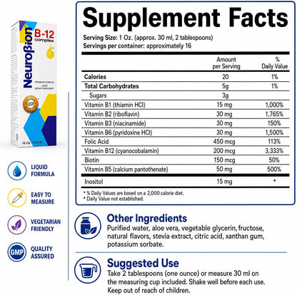 Neurobion Vitamin B12 Complex – Liquid B-Complex Supplement – Citrus Flavour – 473 ml (2 Pack)