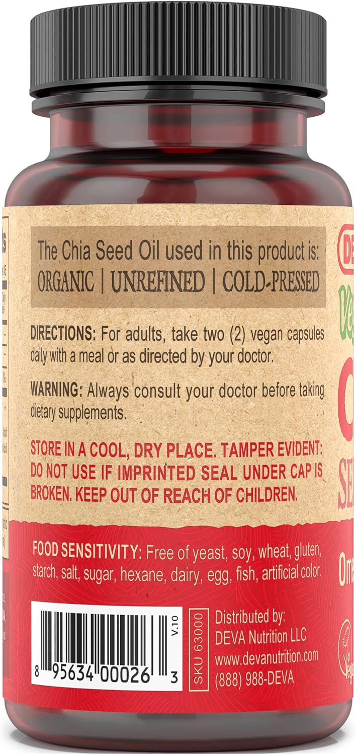 DEVA Vegan Chia Seed Oil – Organic Omega 3, 6 and 9 Fatty Acids, Cold-Pressed, 90 Vegan Capsules - görsel 4