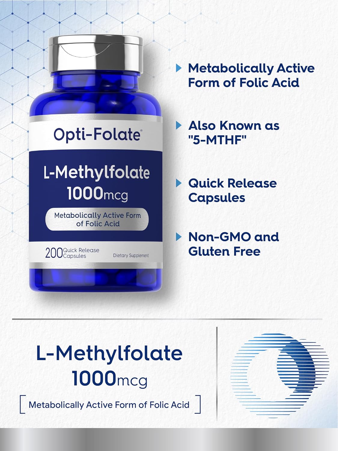 Carlyle L-Methylfolate 1000 mcg | 200 Capsules | Activated 5-MTHF Supplement - görsel 4