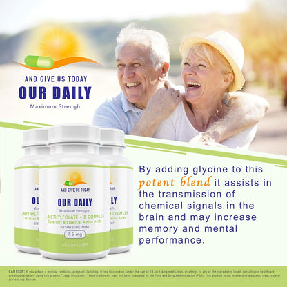 Our Daily Vites L-Methylfolate B Complex - Active Folate, Methylcobalamin, B6, Glycine - 60 Capsules