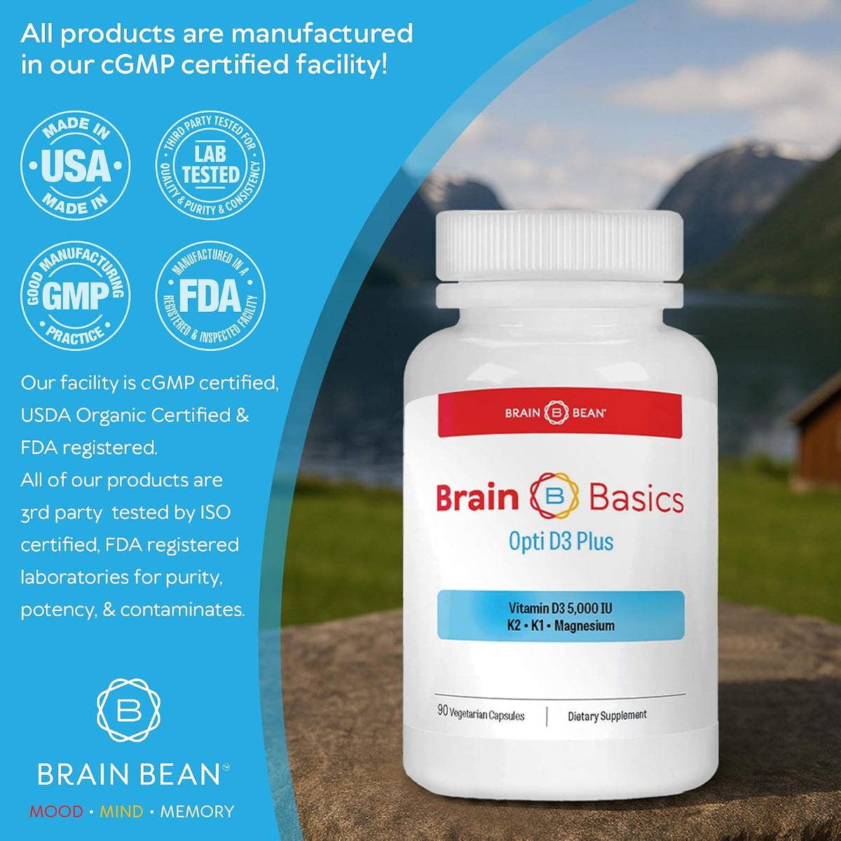 Brain Basic Opti D3 Plus - Vitamin D3 5000 IU with K1, K2, and Magnesium - görsel 2
