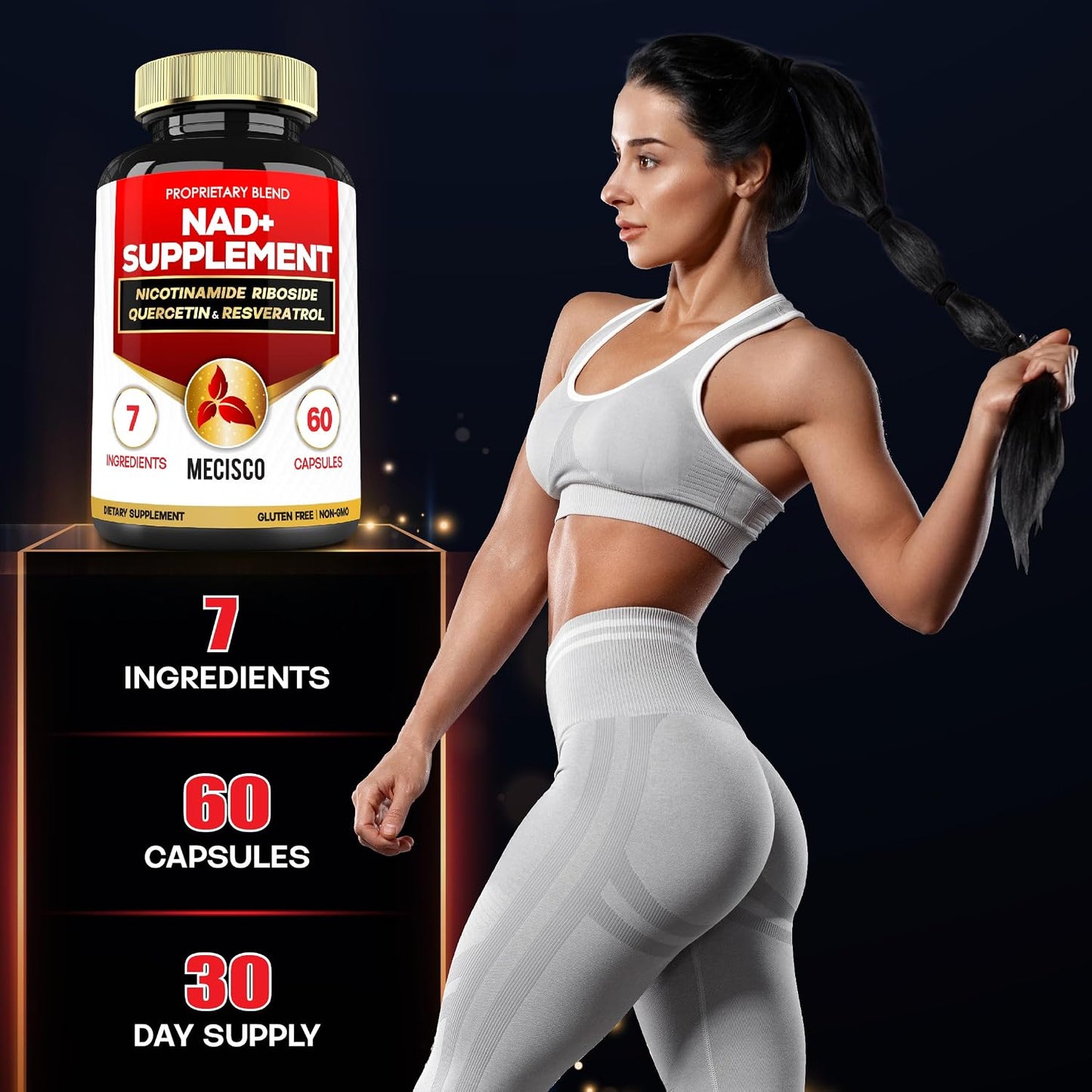 Mecisco NAD+ Supplement with Nicotinamide Riboside with Quercetin, Resveratrol, Turmeric, Rhodiola Rosea, Astragalus – 60 Capsules - görsel 5