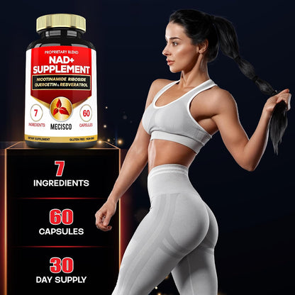 Mecisco NAD+ Supplement with Nicotinamide Riboside with Quercetin, Resveratrol, Turmeric, Rhodiola Rosea, Astragalus – 60 Capsules