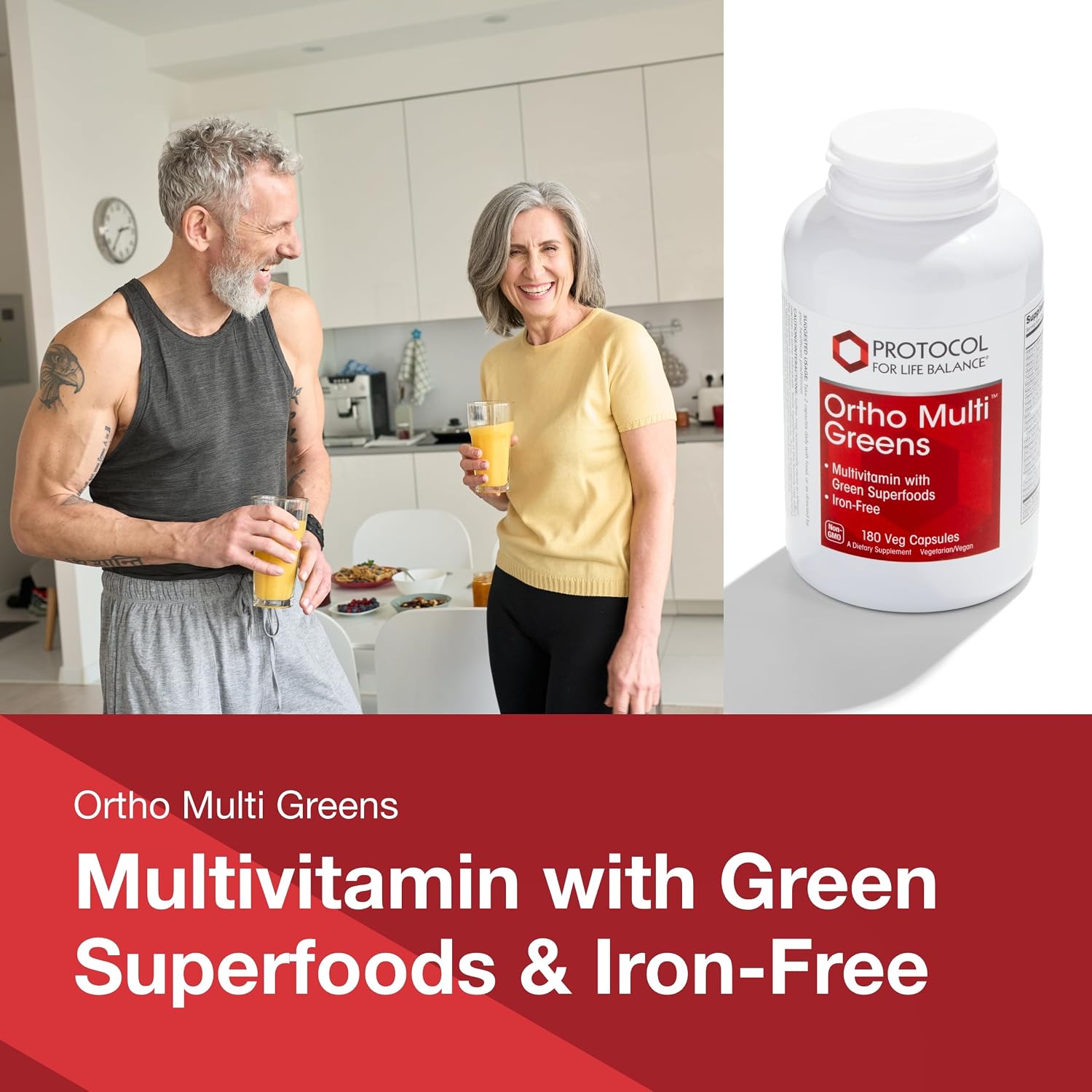 PROTOCOL FOR LIFE BALANCE Ortho Multi Greens – Multivitamin with Green Superfoods, Iron Free, Non-GM, 180 Vegetable Capsules - görsel 3