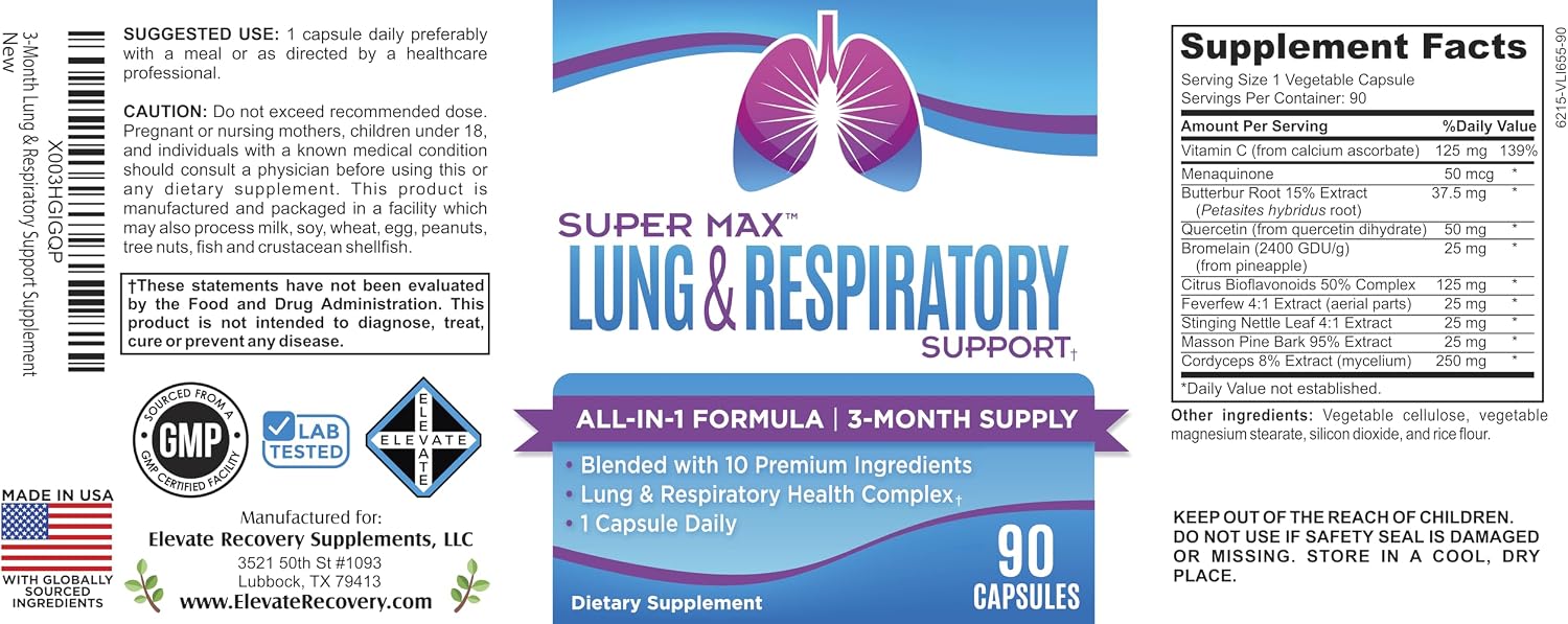 Elevate Recovery Lung & Respiratory Support Supplement - 10-in-1 Formula, 90 Capsules (3-Month Supply) - görsel 5