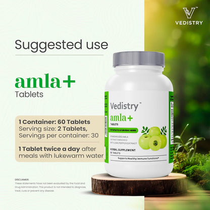 Vedistry Amla Supplement 1100mg - Indian Gooseberry with Long Pepper for Immunity & Energy - 60 Tablets