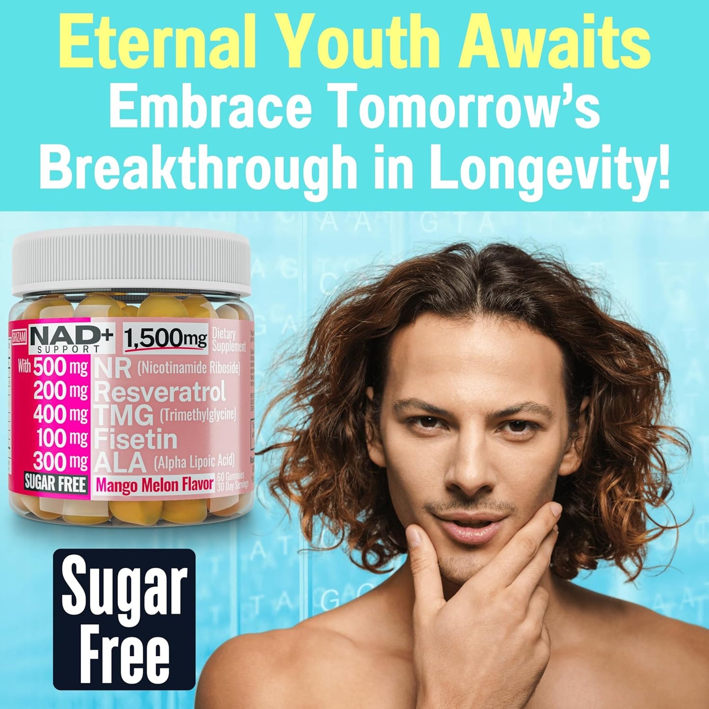 1500mg NAD+ Sugar Free Gummies – NAD+ Plus NR TMG ALA Trans-Resveratrol Fisetin Supplement - görsel 3