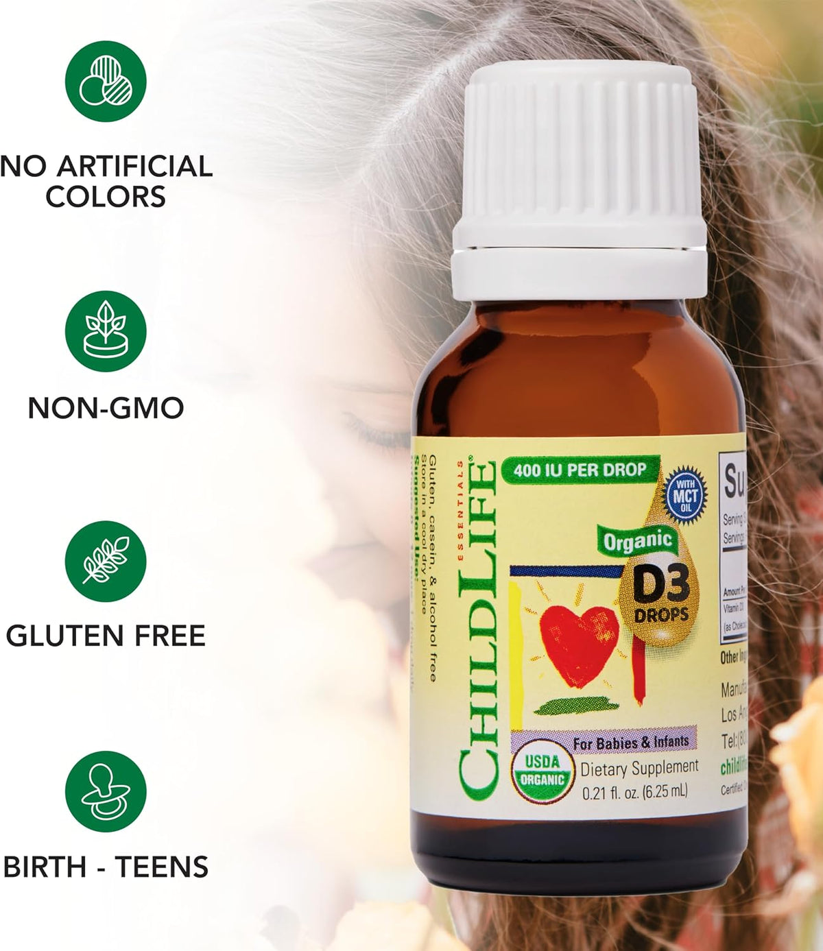 ChildLife Essentials Organic Vitamin D3 Drops – for Infants & Newborns, 400 IU per Serving, USDA Organic, Flavourless (approx. 6 ml) - görsel 5