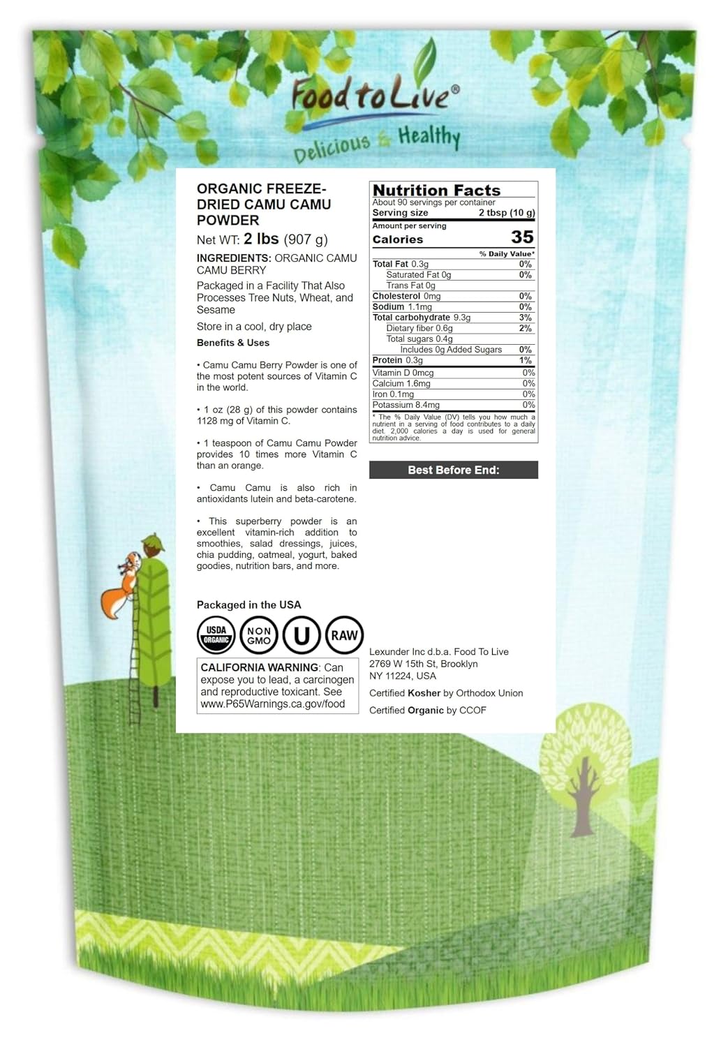 Food to Live Organic Freeze-Dried Camu Camu Powder, 900 g - görsel 2