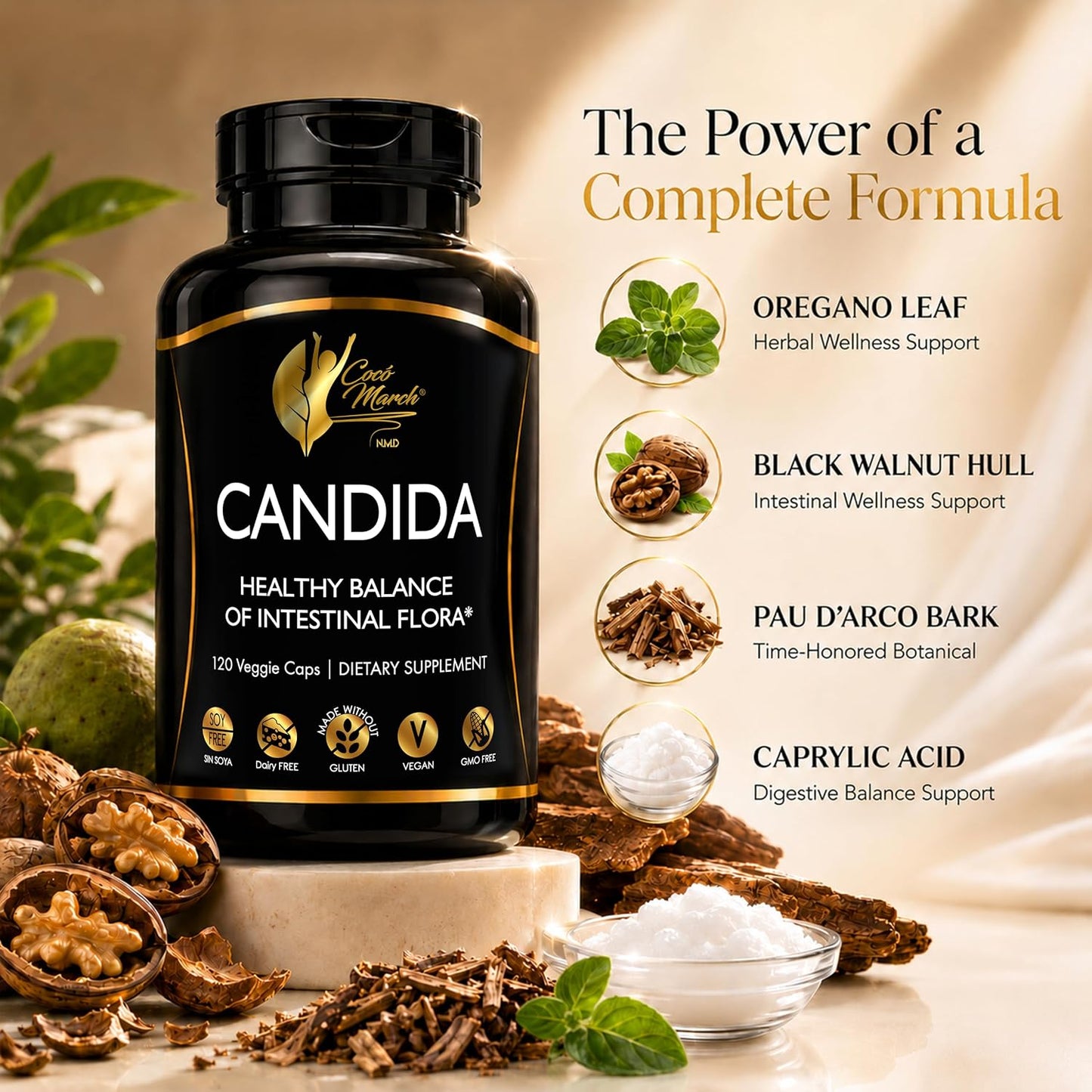 Cocó March N.M.D Candida Cleanse – 30-Day Herbal Detox for Gut Health & Immune Support with Digestive Enzymes – 120 Vegan Capsules - görsel 4