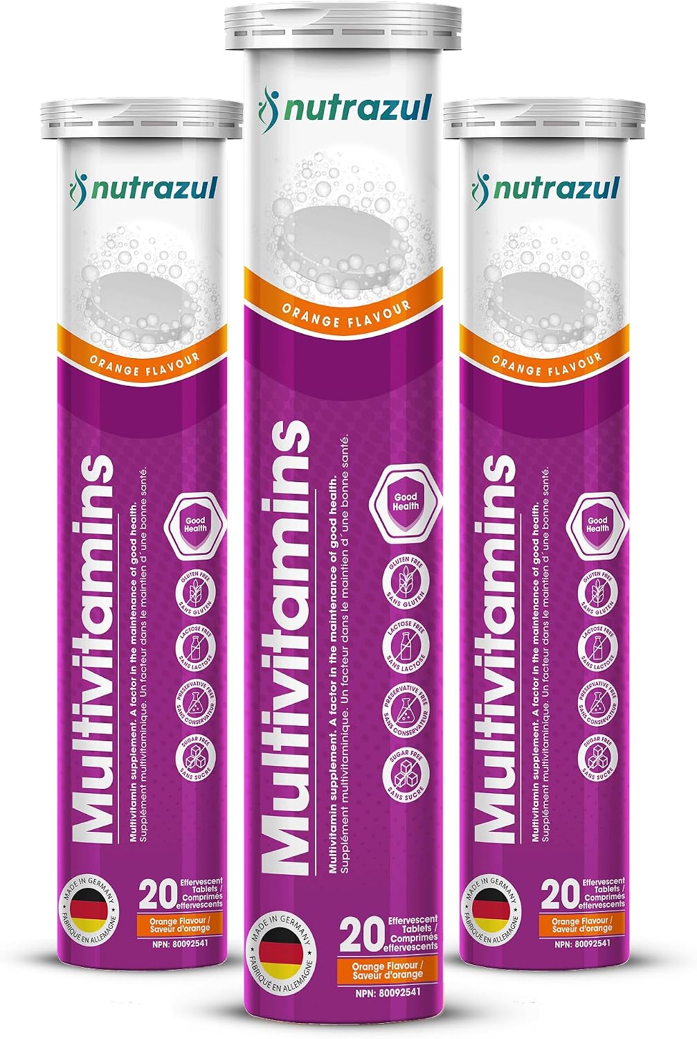 Nutrazul Multivitamin Effervescent Tablets, Supplement for Daily Wellness with 9 Essential Vitamins, Contains Vitamin C & B Complex, Orange Flavour, 60 Tablets - görsel 1