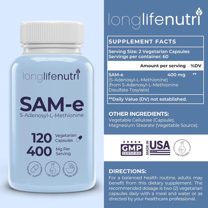 LongLifeNutri SAM-e 400mg – 120 Vegetarian Capsules