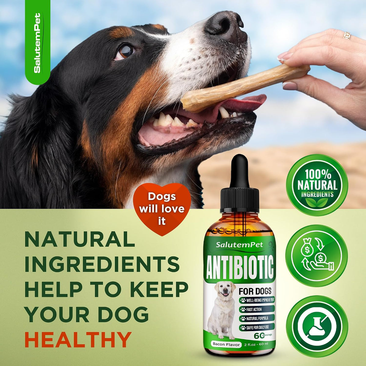 Natural Antibiotics for Dogs and Puppies – Herbal Ingredients – Bacon Flavour – 2 oz Liquid - görsel 7