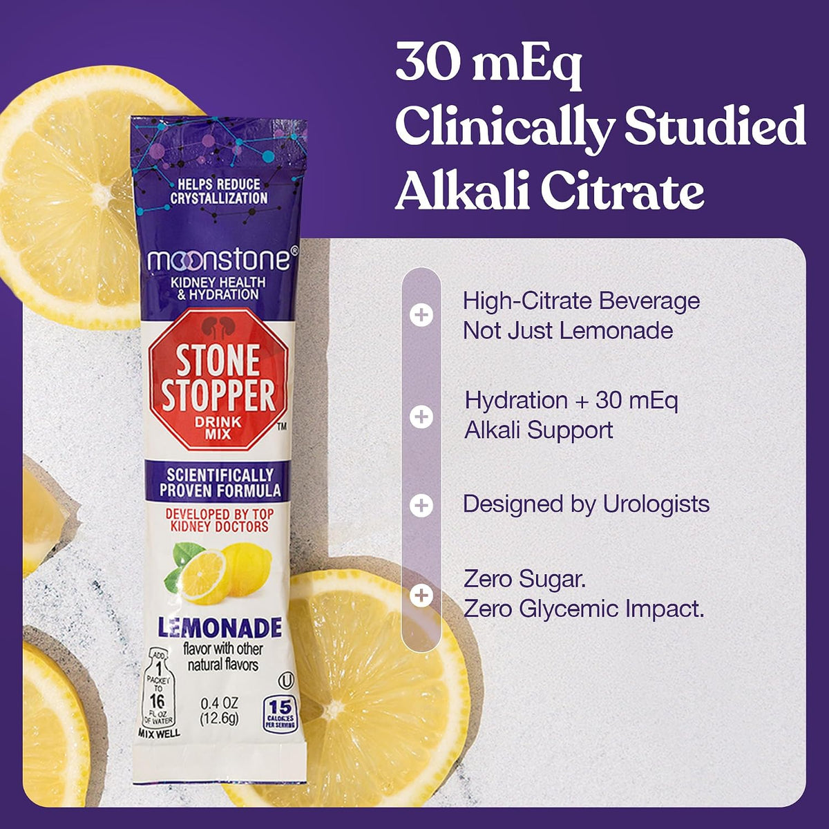 Stone Stopper Drink Mix, Lemonade-Flavoured - Kidney Stone Support Supplement with Alkali Citrate, Developed by Urologists, 15-Day Supply - görsel 5