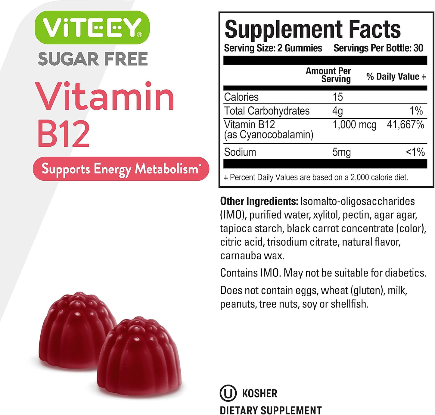 Viteey Vitamin B12 Gummies for Adults and Teens 1000mcg, Sugar Free - görsel 4