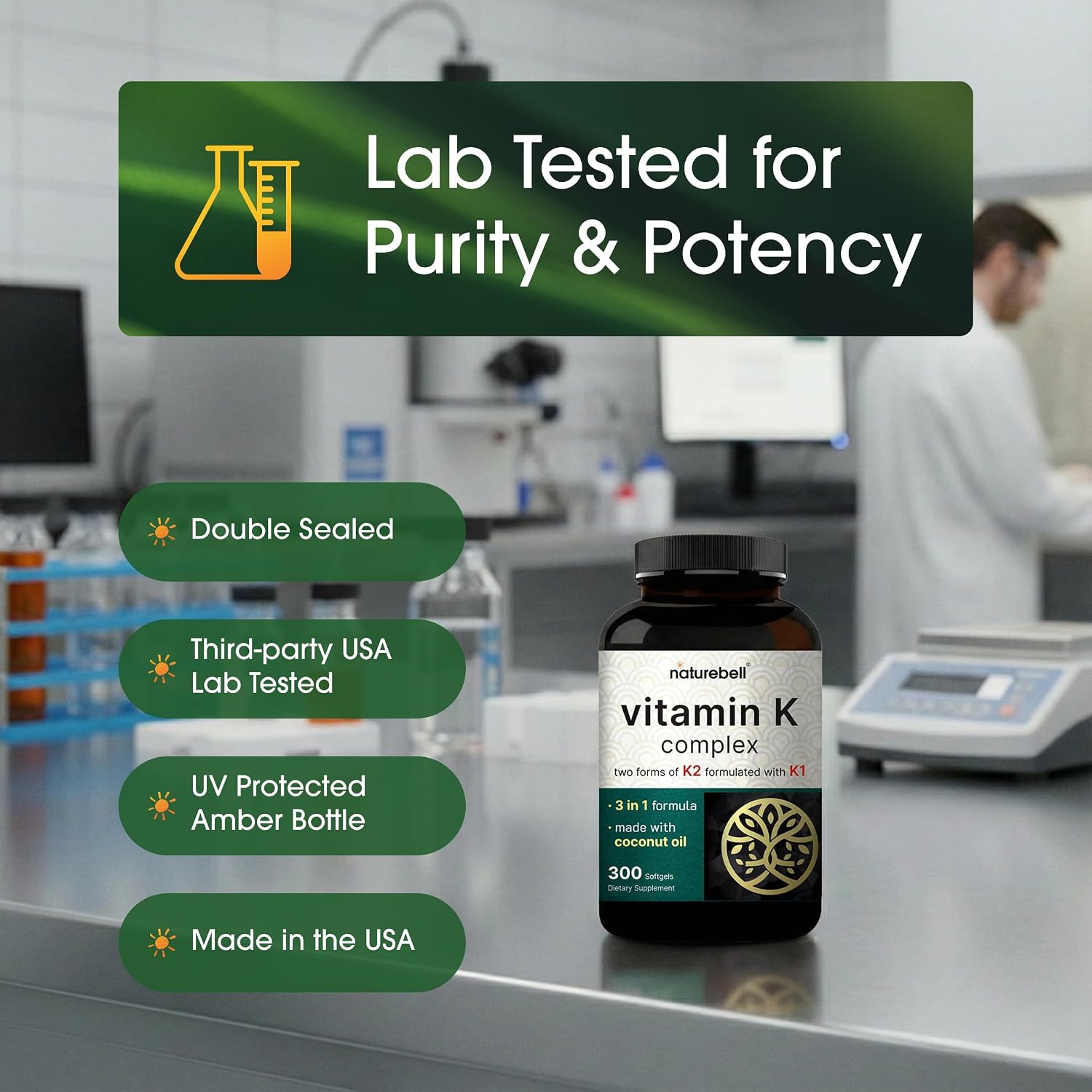 NatureBell Vitamin K Complex - 300 Softgels - 2600µg Full Spectrum K1 & K2 (MK-4 & MK-7) - görsel 5