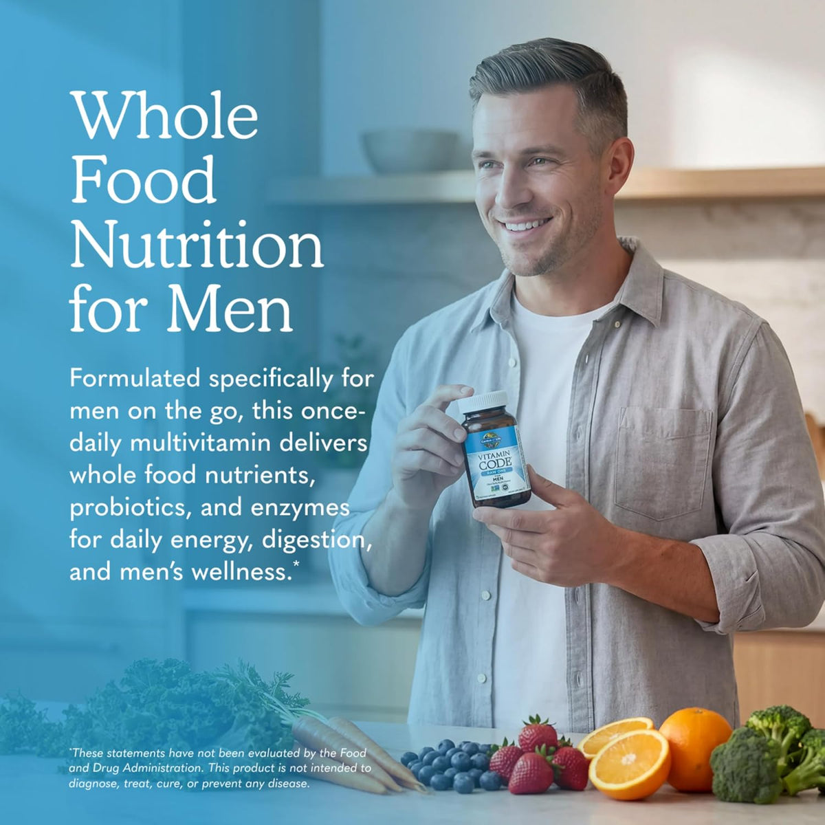 Garden of Life Vitamin Code RAW ONE for Men Once Daily Whole Food Multivitamin with Probiotics, Non-GMO, 75 Capsules - görsel 2