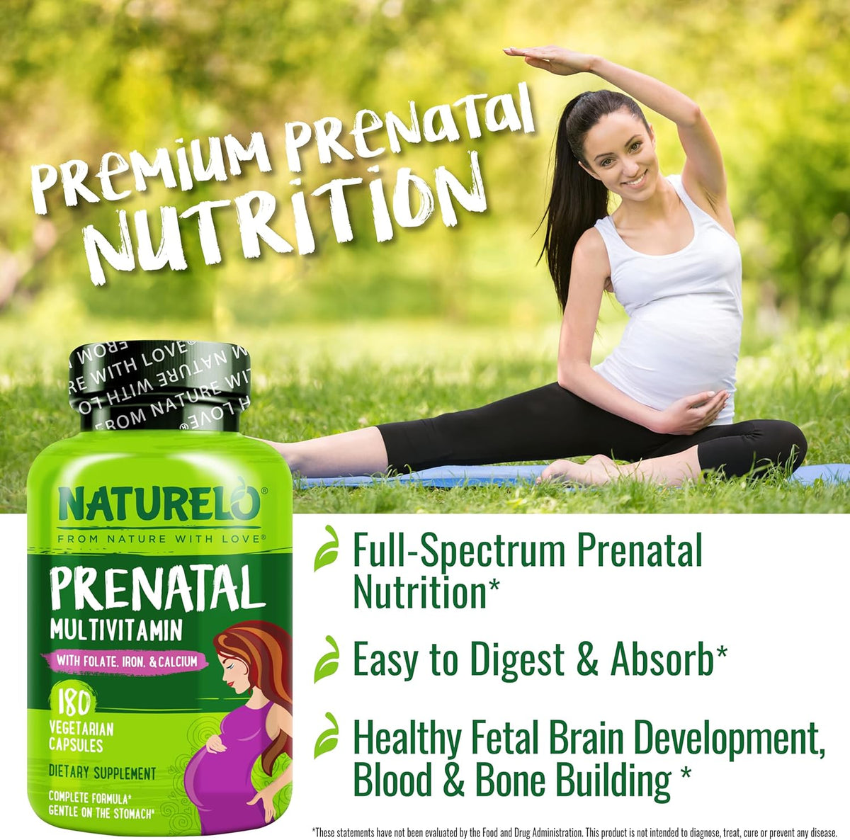 NATURELO Prenatal Multivitamin with Gentle Chelated Iron, Methylfolate, Plant Calcium and Choline - 180 Capsules - görsel 4
