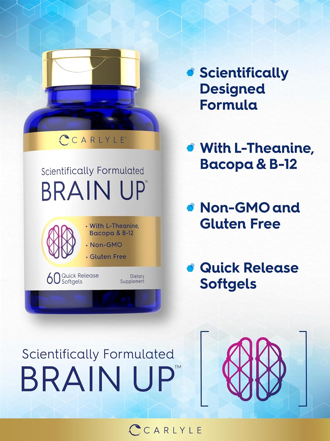 Carlyle Brain Supplement | 60 Softgels | Nootropic with Lion's Mane Mushroom, Bacopa and L-Theanine | Non-GMO, Gluten-free - görsel 4