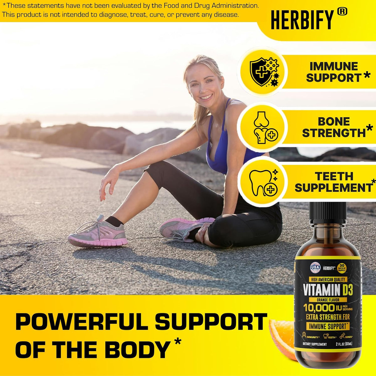 HERBIFY Vitamin D3 10000 IU Liquid Drops – Immune and Bone Health – 60 ml - görsel 3