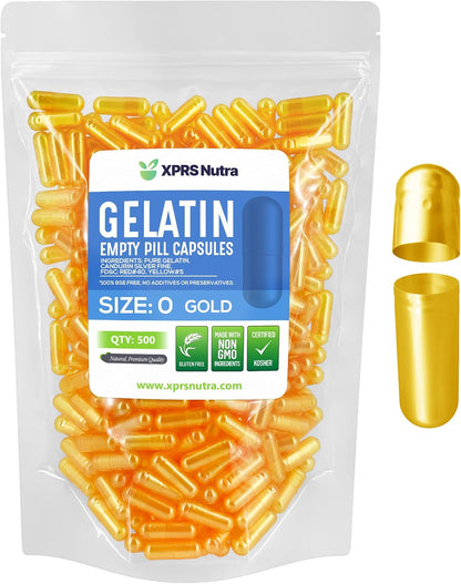 XPRS Nutra Size 0 Empty Gelatine Capsules - 500 Count (Gold)