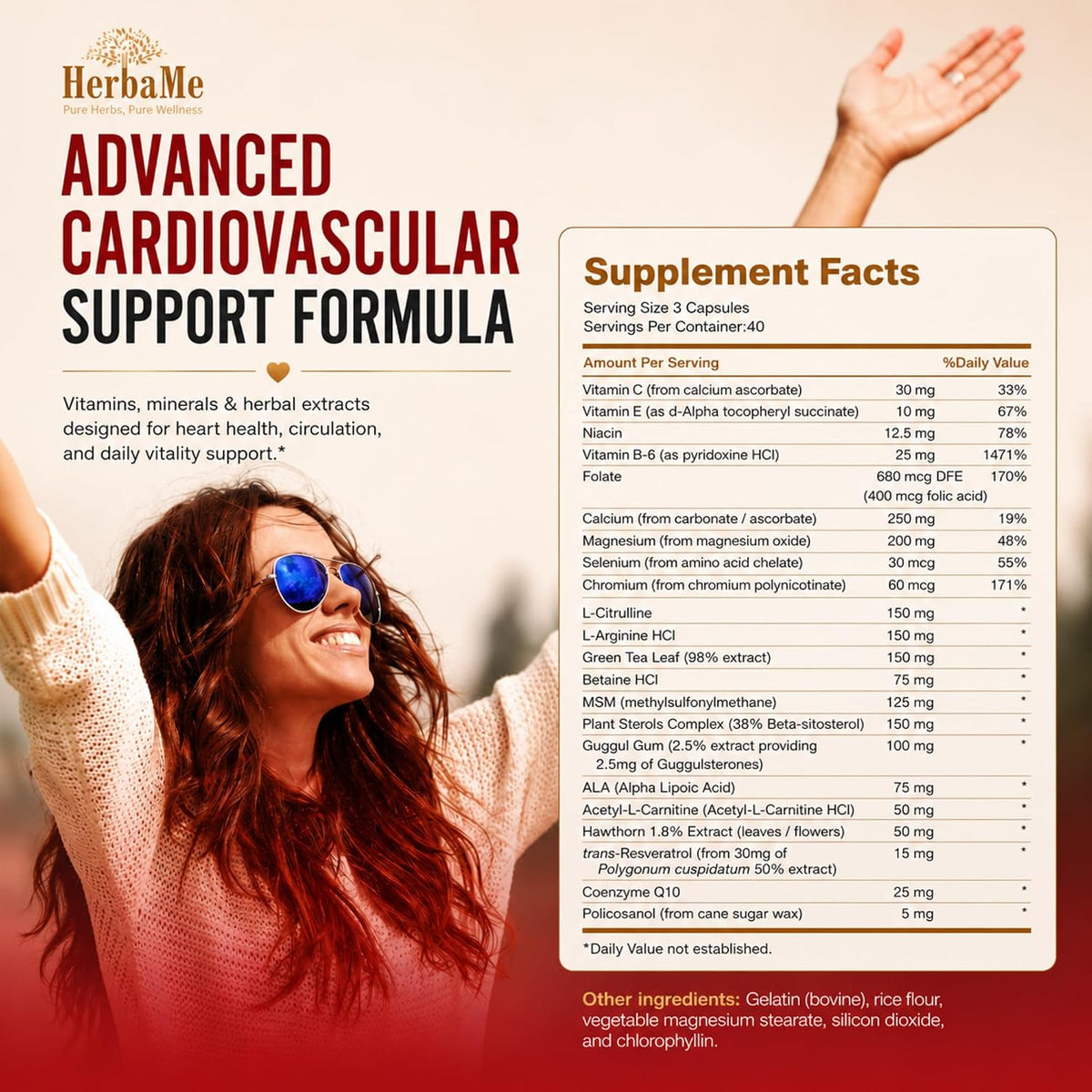 HerbaMe Heart Support Supplement – Daily Heart Wellness & Circulation Support with L-Arginine, Citrulline & CoQ10, 120 Capsules - görsel 8