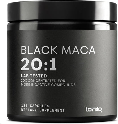 Toniiq Black Maca Root – Ultra High Potency 20:1 Extract – Single Origin, Wildcrafted & Highly Concentrated – Third-Party Lab Tested – 120 Capsules